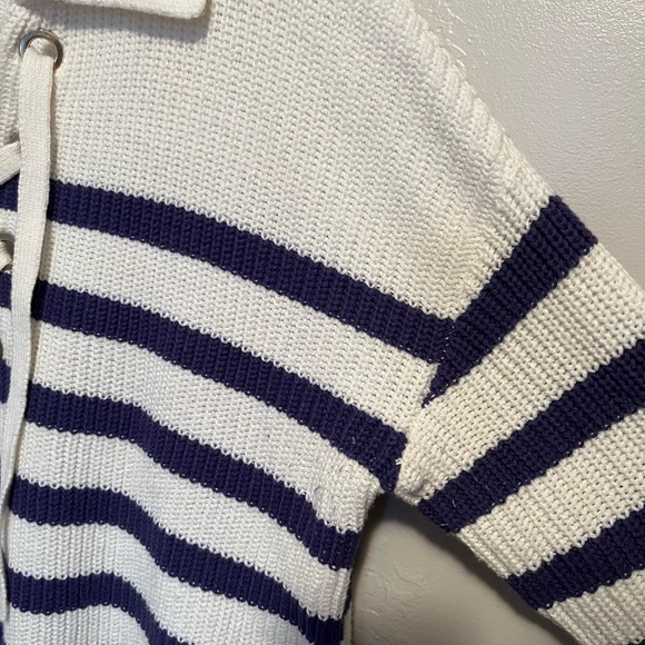 LOFT Women's Striped Sweater - Navy and White - Picture 5 of 10